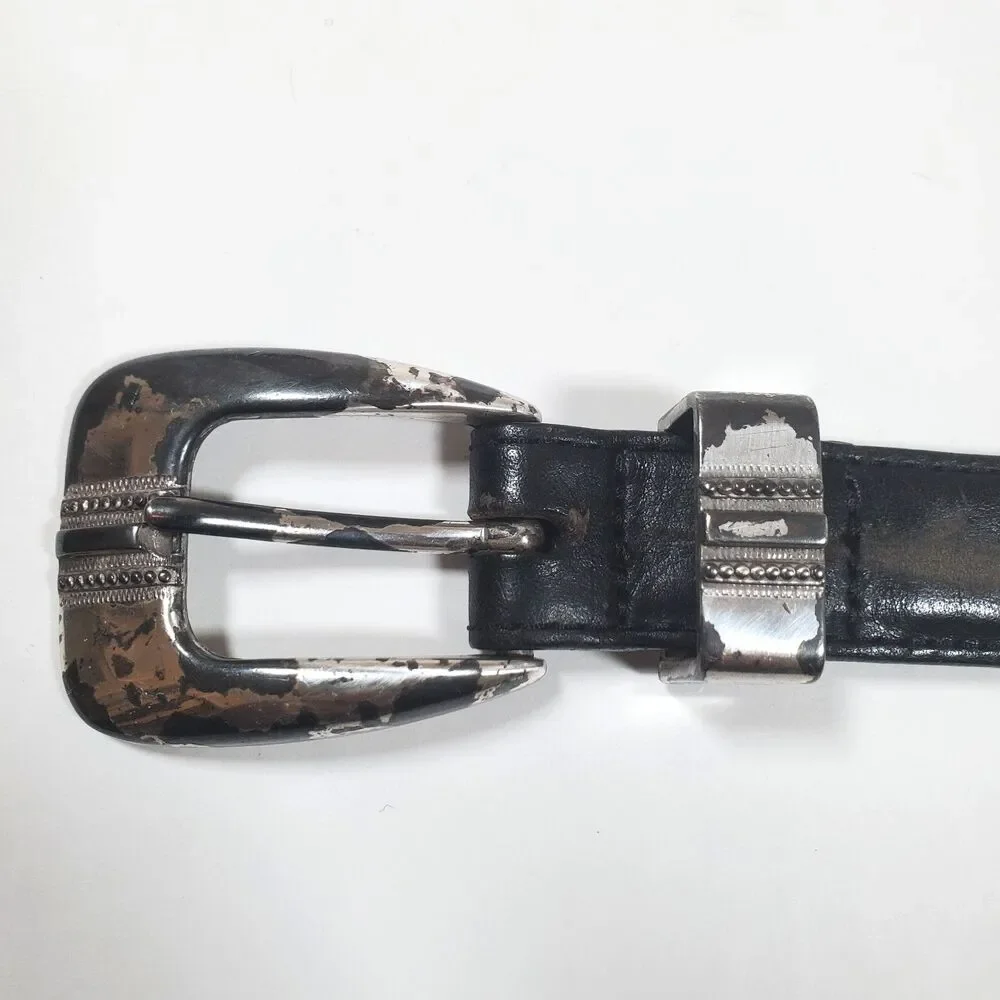 VTG Onyx by Brighton Men's Belt Black Leather Size 42 Concho Golf 1996